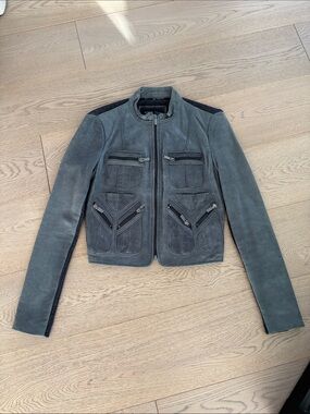 BCBGMaxAzria Charcoal Gray Leather Moto Jacket